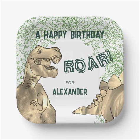 Dinosaur Themed Birthday Party Paper Plates | Zazzle