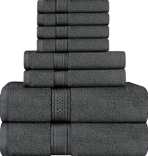 Utopia Towels 8 Piece Towel Set Dark Grey 2 Bath Towels 2 Hand