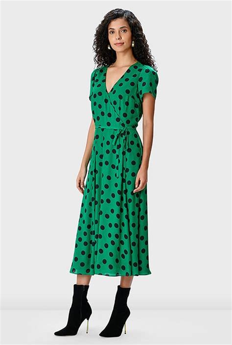 Shop Polka Dot Print Crepe Wrap Dress Eshakti