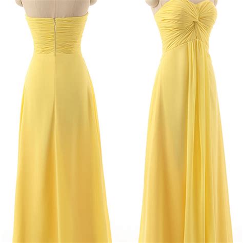 Yellow Sweetheart Bridesmaid Dresses Flowing Chiffon Gown For