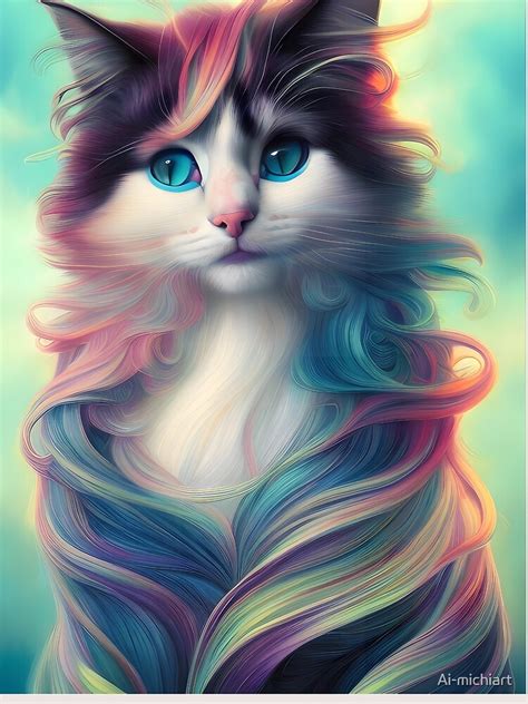 "Long Haired Cat - Modern Digital Art" Poster for Sale by Ai-michiart ...