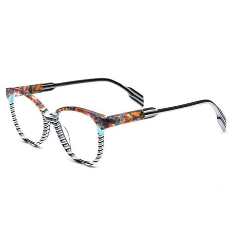 Geoff Unisex Retro Cat Eye Acetate Patterns Glasses Frame Fomolooo