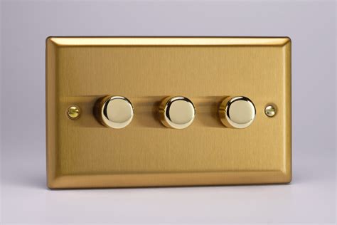 Varilight Classic Brushed Brass 3 Gang 2 Way Push On Off Rotary LED