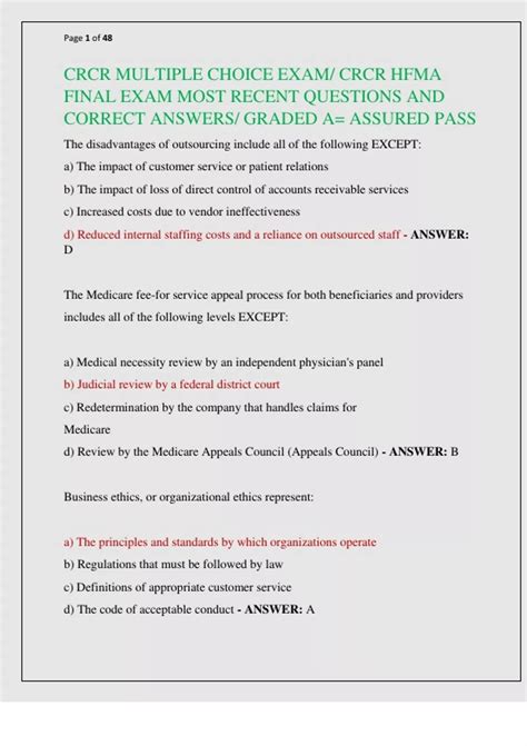 Crcr Multiple Choice Exam Crcr Hfma Final Exam Most Recent Questions