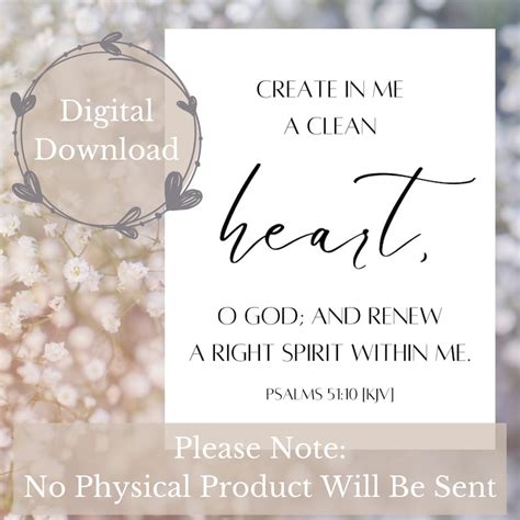 Create In Me A Clean Heart Scripture Printable Kjv Scripture Etsy