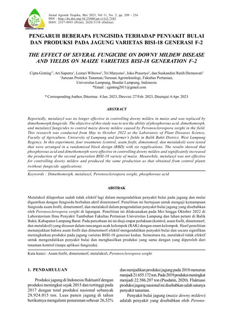PDF PENGARUH BEBERAPA FUNGISIDA TERHADAP PENYAKIT BULAI DAN PRODUKSI
