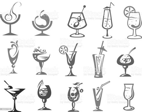 Cocktails Glasses Vector Alcohol Drinks Bar Icons Stock Illustration Download Image Now