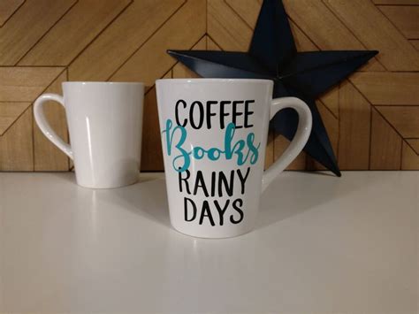 Coffee Books Rainy Days // Coffee Mugs With Sayings // - Etsy