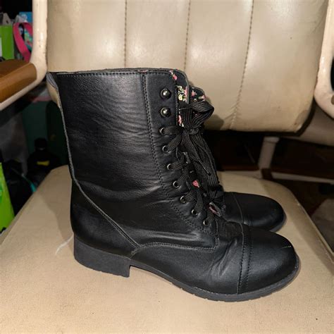 Black Combat Boots From Hot Topic Has Floral Print Depop