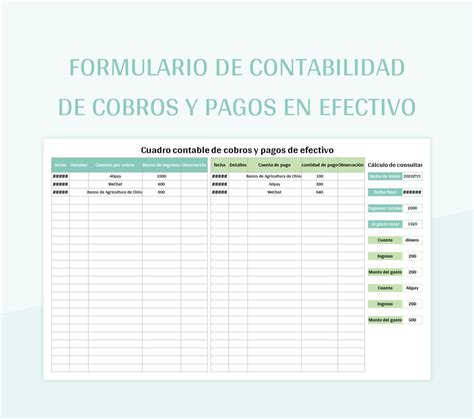 Plantilla De Excel Formulario De Contabilidad De Cobros Y Pagos En