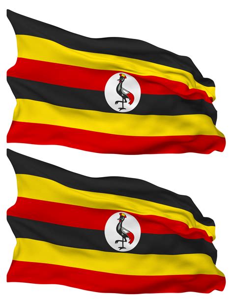 Uganda Flag Waves Isolated In Plain And Bump Texture With Transparent