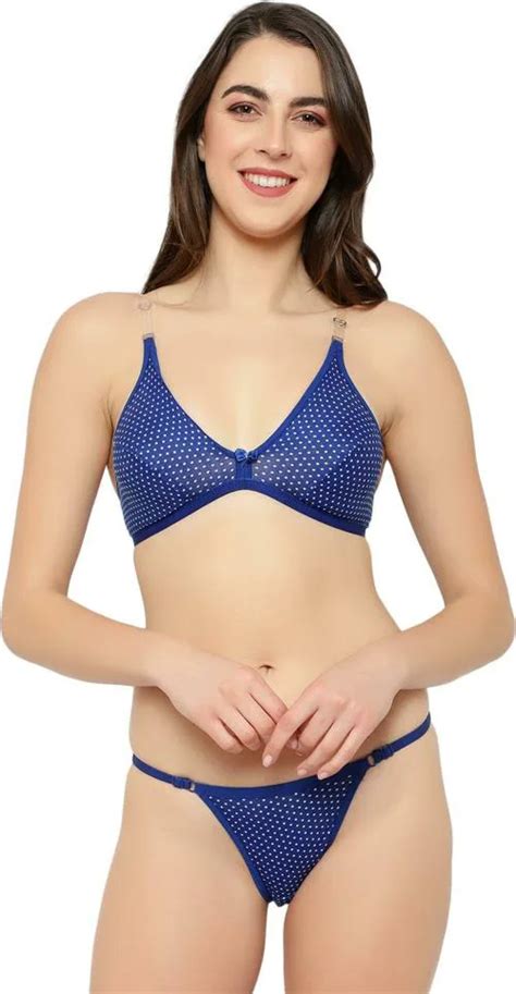 Buy Tace Women Blue Polka Cotton Blend Lingerie Set Online At Best