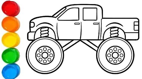 How To Draw A Monster Truck For Kids Cara Menggambar Dan Mewarnai