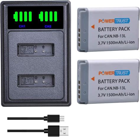 PowerTrust 2Pcs NB 13L Battery With Battery Charger For Canon PowerShot