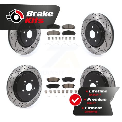 Front Rear Drill Slot Disc Brake Rotor Ceramic Pad Kit For