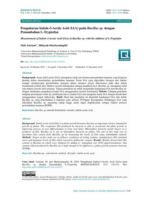 PDF Pengukuran Indole 3 Acetic Acid IAA Pada Bacillus Sp Dengan