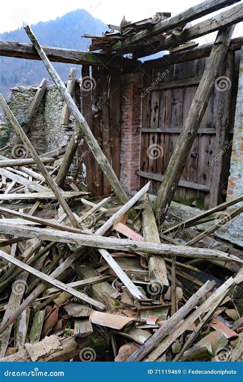 Rubble And The Ruins Of The House Destroyed By Powerful Earthqu Stock