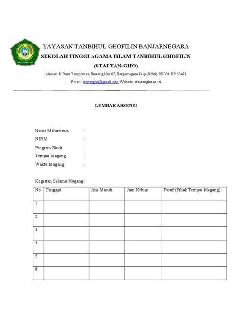 Lembar Absensi Magang Pdf