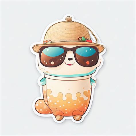 Premium Ai Image Boba Sticker Boba Adorable Lovely Excited Cute Happy