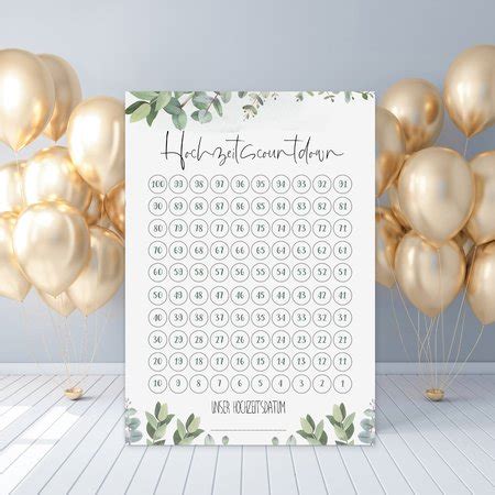 Hochzeitscountdown Eucalyptus Din A Din A Countdown Hochzeit Vorlage