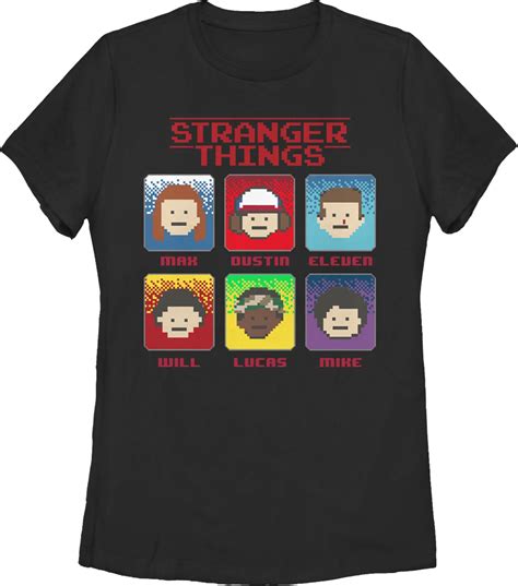 Womens 8 Bit Characters Stranger Things Shirt