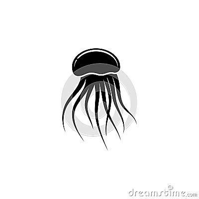 Jellyfish Silhouette Floating Medusa Flat Vector Icon Illustration