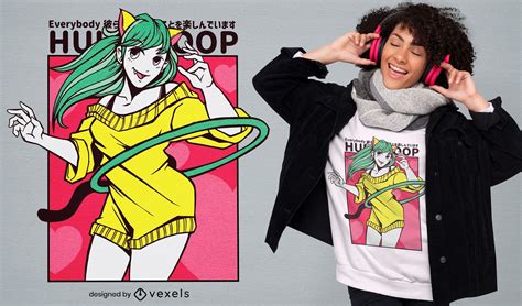 Hula Hoop Anime Girl T Shirt Design Vector Download