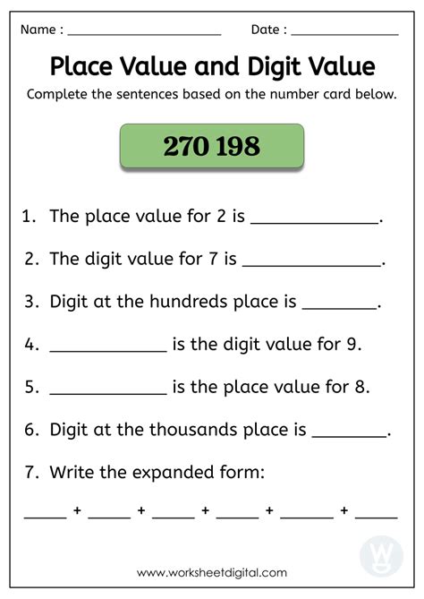 Place Value And Digit Value Worksheet Digital Worksheets Library