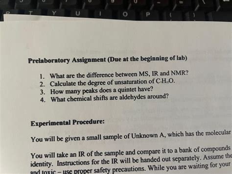 Solved Prelaboratory Assignment Due At The Beginning Of Chegg