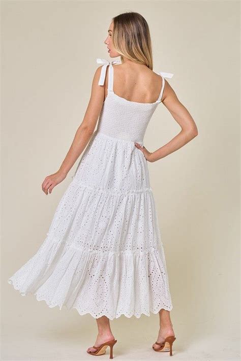 Sam Smocked Eyelet Midi Dress Eyelet Maxi Dress White Maxi Dresses