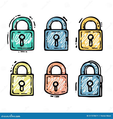 Handdrawn Colorful Padlocks Six Security Locks Cartoon Different