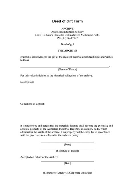 Deed of Gift Form in Word and Pdf formats