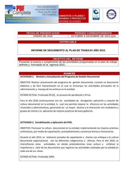 Pdf Informe Seguimiento Programa Gestion Documental Actividad