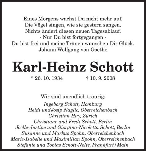 Traueranzeigen Von Karl Heinz Schott Saarbruecker Zeitung Trauer De