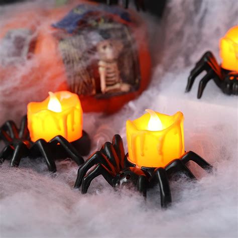 12 Pcs Halloween Spider Tea Lights, Novelty LED Flameless Spider Candle ...