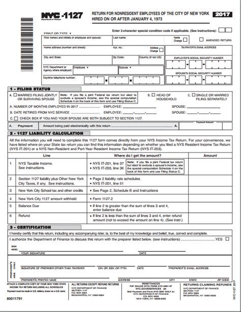 Nyc 1127 2017 Edit Forms Online Pdfformpro