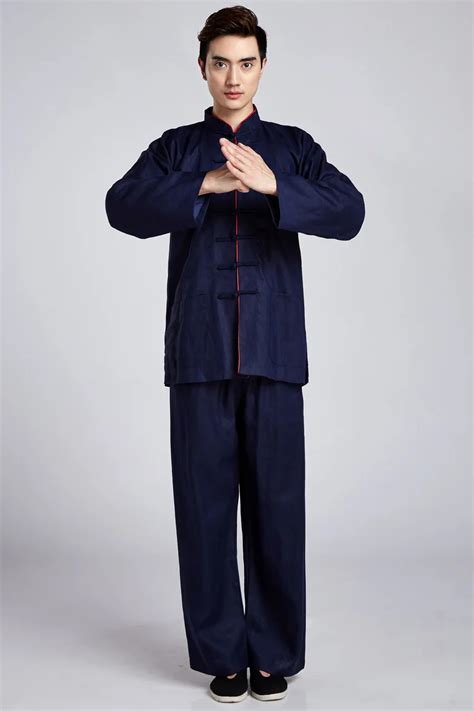 High Quality Navy Blue Chinese Men Kung Fu Uniform Male Cotton Tai Chi