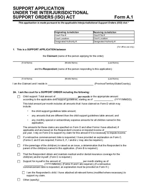 Fillable Online Form A 1 Support Application Under The