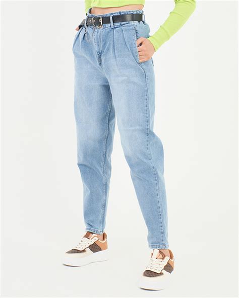 Royalfashion Niebieskie Damskie Spodnie Mom Jeans Niebieski