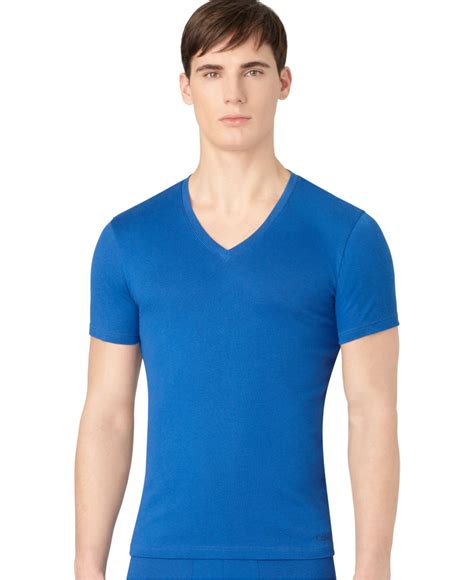 Calvin Klein Mens Slim Fit V Neck Athletic Performance T Shirt In Blue