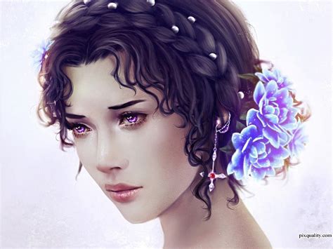 Hermoso rostro fantasía lavanda flor cara hermosa mujer fondo de