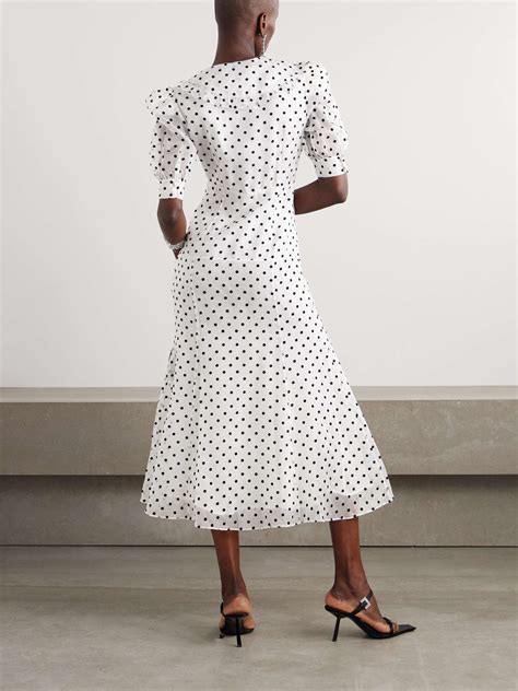 Alessandra Rich Embellished Polka Dot Flocked Silk Organza Midi Dress