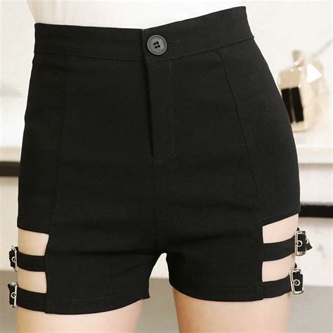 Damen Punk Hohe Taille Shorts Schnalle Detail Aush Hlung Party Hotpants