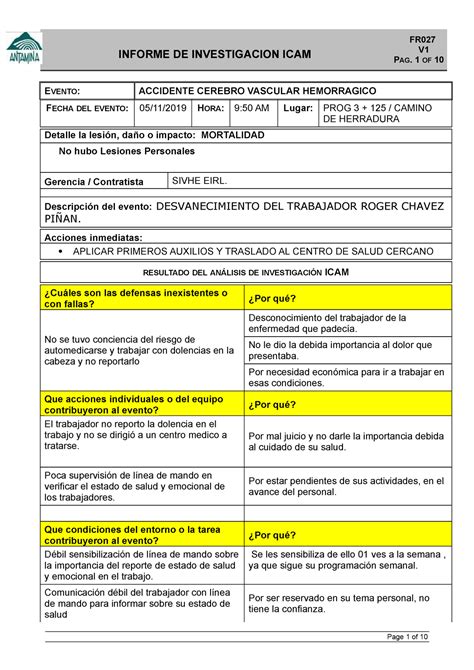 Informe Icam V Nota Informe De Investigacion Icam Fr V Pag