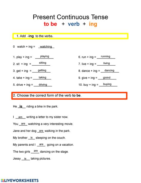 Homework Present Progressive Present Continuous Tense To Be