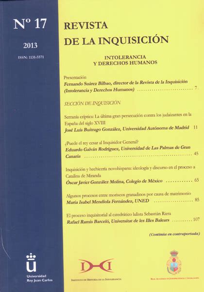 Librer A Dykinson Revista De La Inquisici N Intolerancia Y Derechos