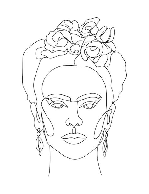 Esboço de linha única do retrato de vetor de Frida Kahlo ilustração