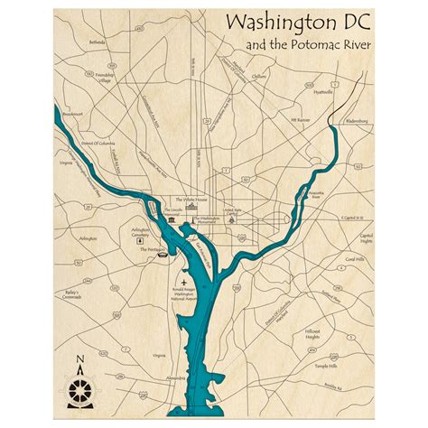 Washington DC and the Potomac River, Washington, D.C. 3D Custom Wood ...