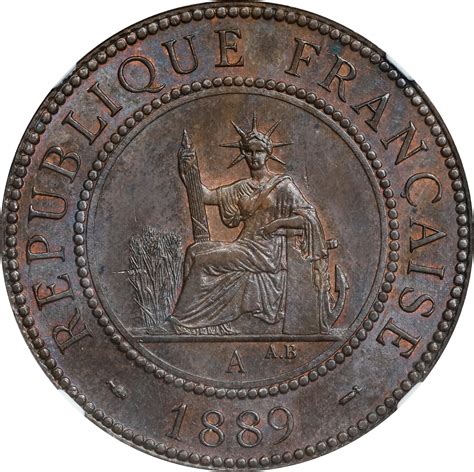 1889 A 坐洋百分之一精制铜币巴黎造币厂FRENCH INDO CHINA Centime 1889 A Paris Mint