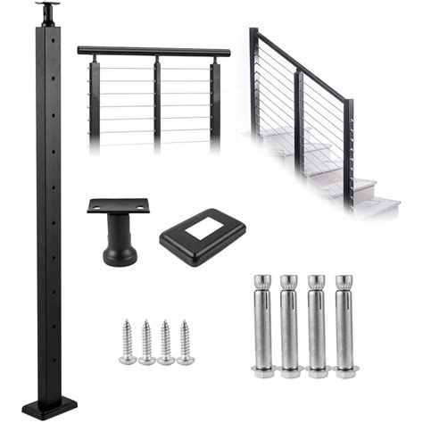 Vevor Vevor Cable Railing Post Deck Railing 36x1x2 Black Post W Pre Drilled Holes